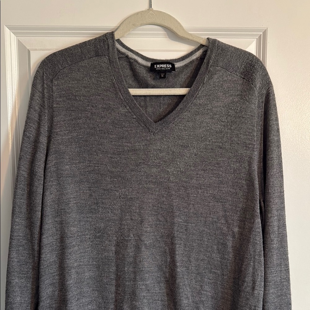 Express Gray V-Neck Pullover Sweater - image 1